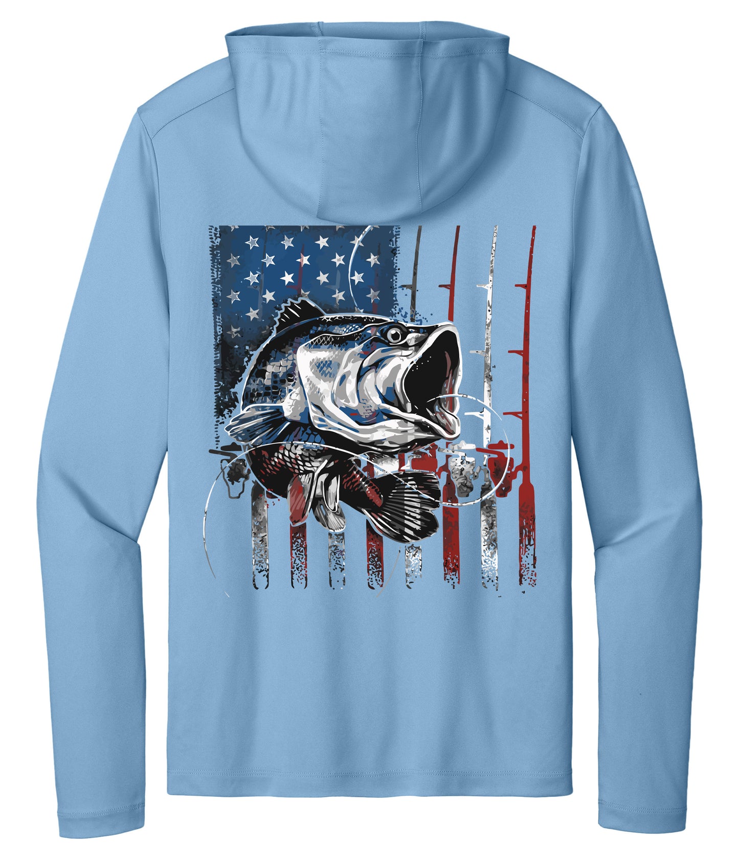 Bass, Rods and Flag light blue long sleeve dri fit shirt